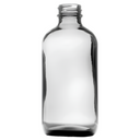 A clear glass bottle with a black pump, designed to hold liquids, with a neck size suitable for 28mm lids.